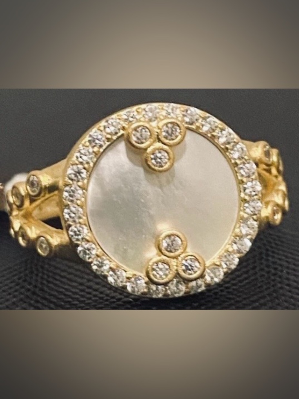 Freida Rothman 14K Gold Plated SS & Mother Of Pearl Ring W/CZ Size 6 NWT